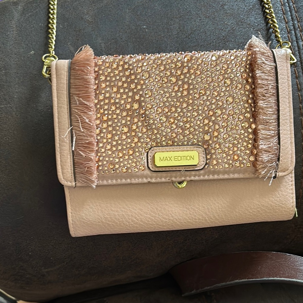 Max Edition pink and Gold Clutch with Textured Elegance